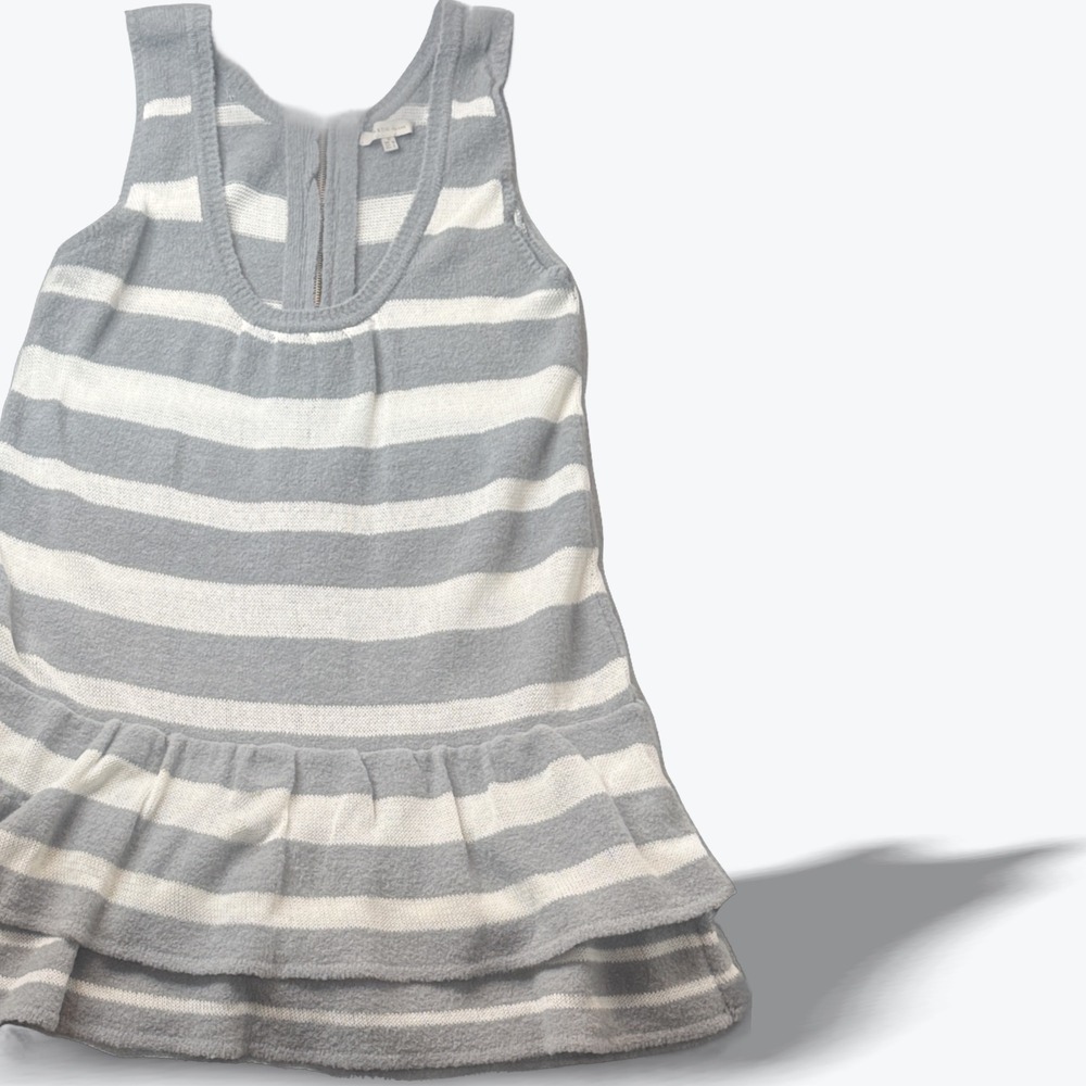 Anthropologie Plastic Island Knit Ruffle‎ Dress Sleeveless Tank Striped Medium
